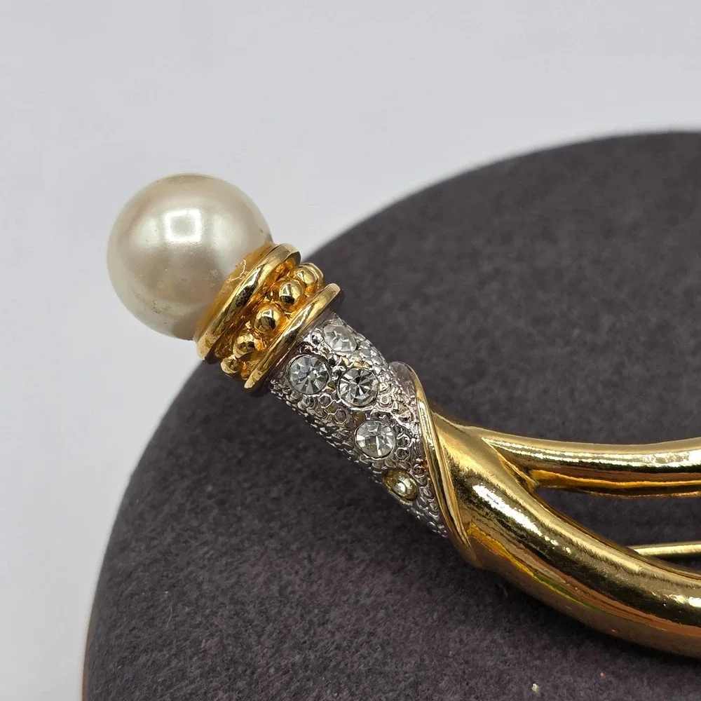 Vintage Avon Womens Gold Tone Leaf Faux Pearl Rhinestone Long Brooch Pin‎ 4